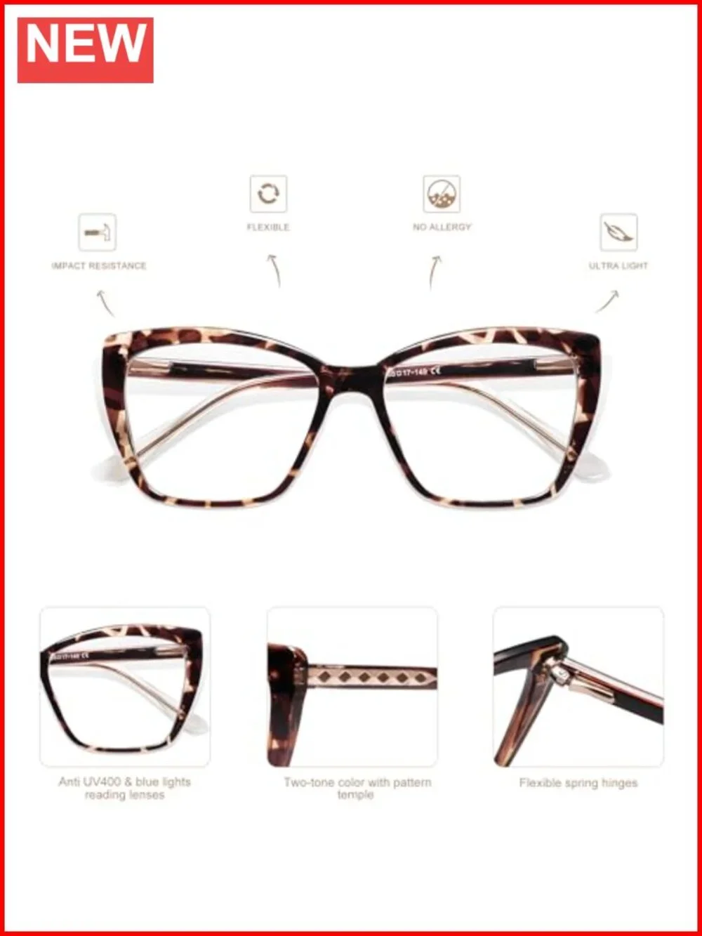 Trendy TR90 Oversized Blue Light Reading Glasses Square Cat Eye 2 Pack